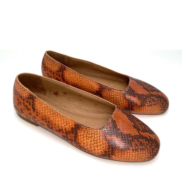 MADEWELL Cory Snakeskin Print Square toe Flats in Orange Size 7 - Picture 4 of 12